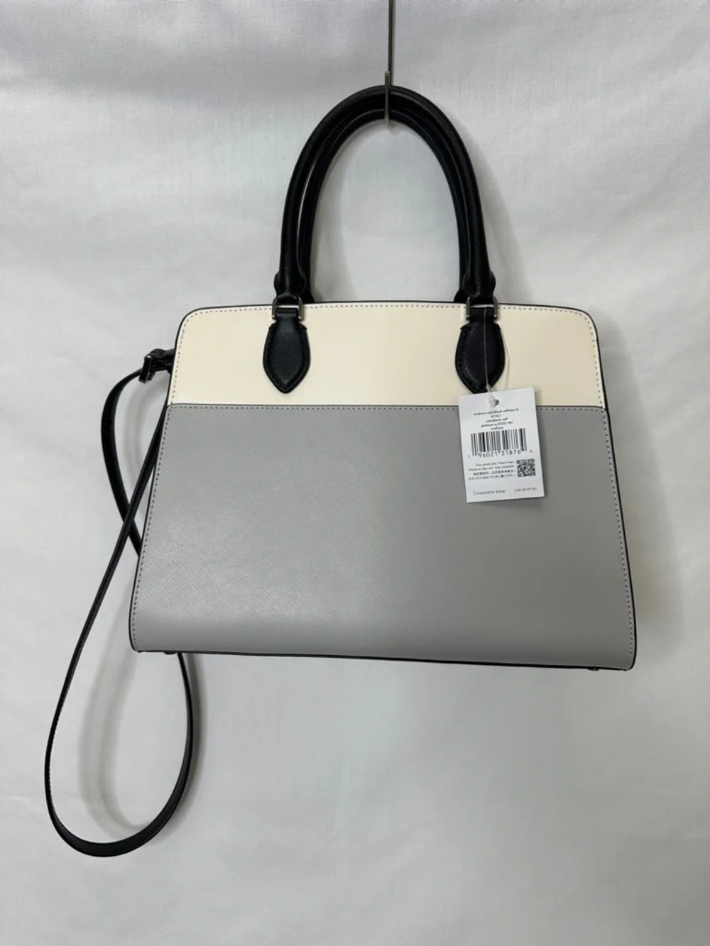 kate spade Two-Tone Leather Satchel in White, Gray & Black